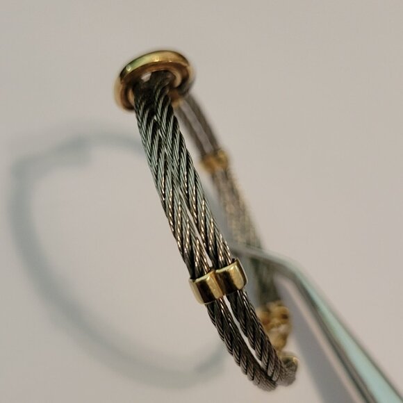 **SOLD** Vintage 14k Yellow Gold & Stainless Steel Cable Love Knot Bracelet - Picture 7 of 7